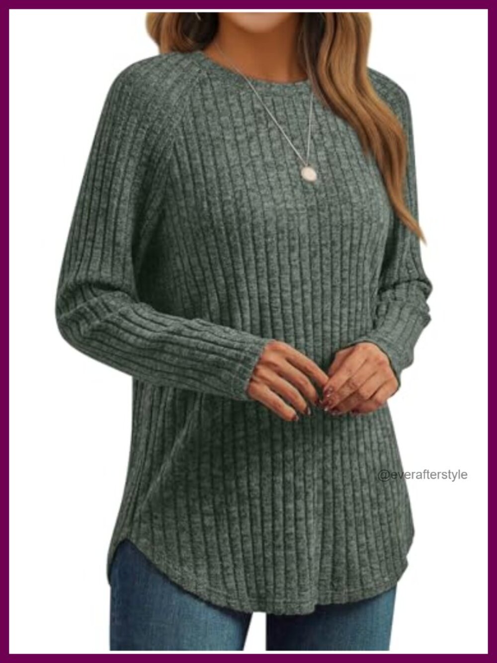 Women's Long Sleeve Tunic Top Crew Neck Curved Hem Casual Fall Layer